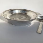 Baby plate silver metal spoon silver 30s