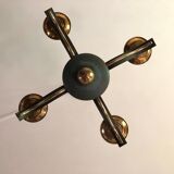 Lustre moderniste vert céladon et laiton massif