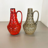 Set of 2 multi-color fat lava op art pottery vase made bay ceramics, germany