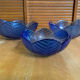 Set of 3 Cobalt Blue Moulded Glass Bowls in Flower Petal Shape Vintage