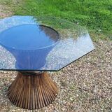 Maugrion rattan table and its 4 chairs