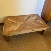 Large coffee table made of solid sheesham wood, with a diamond point marquetry top.