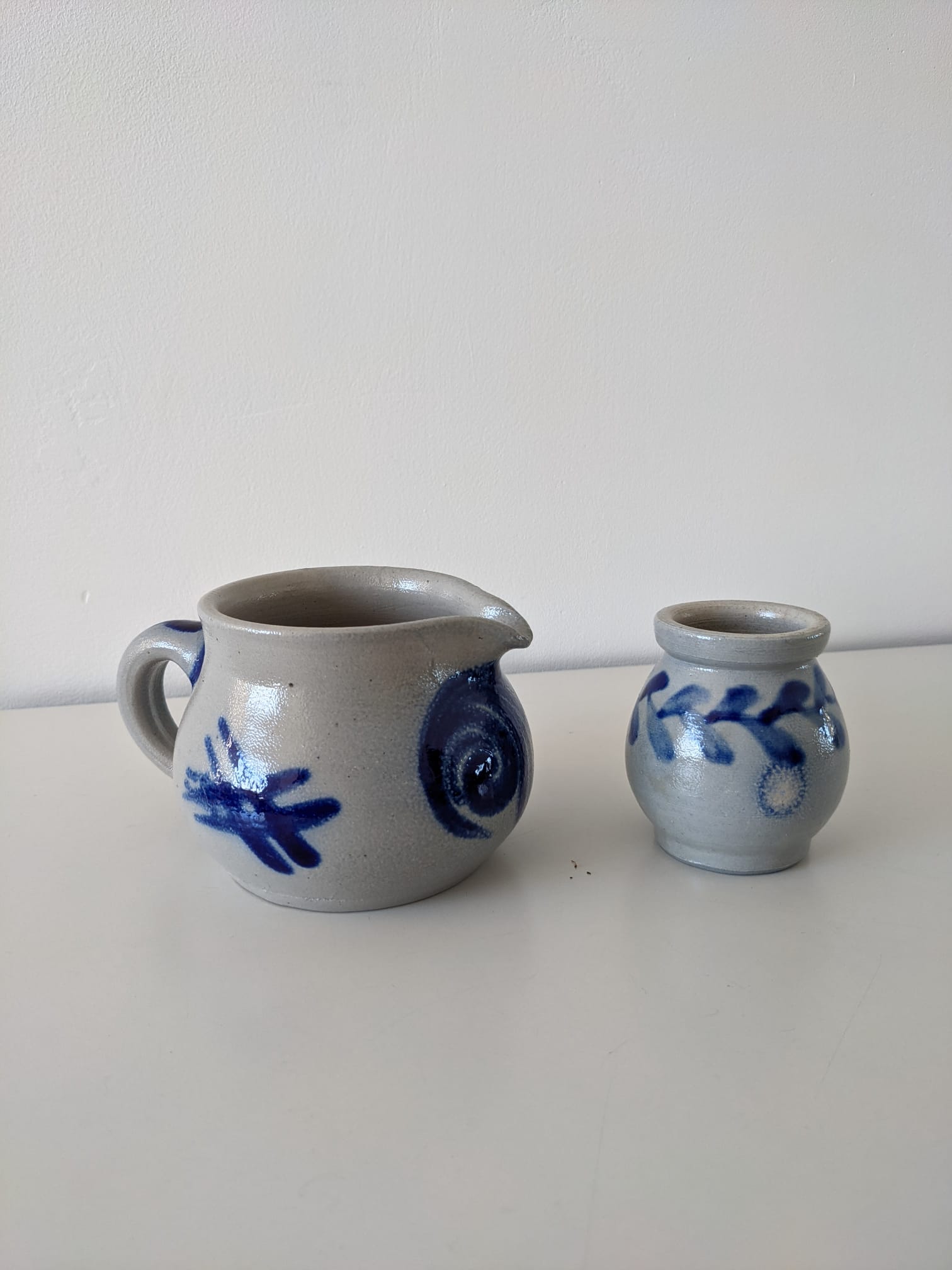 Milk pot and small jar in grey and blue Alsace sandstone