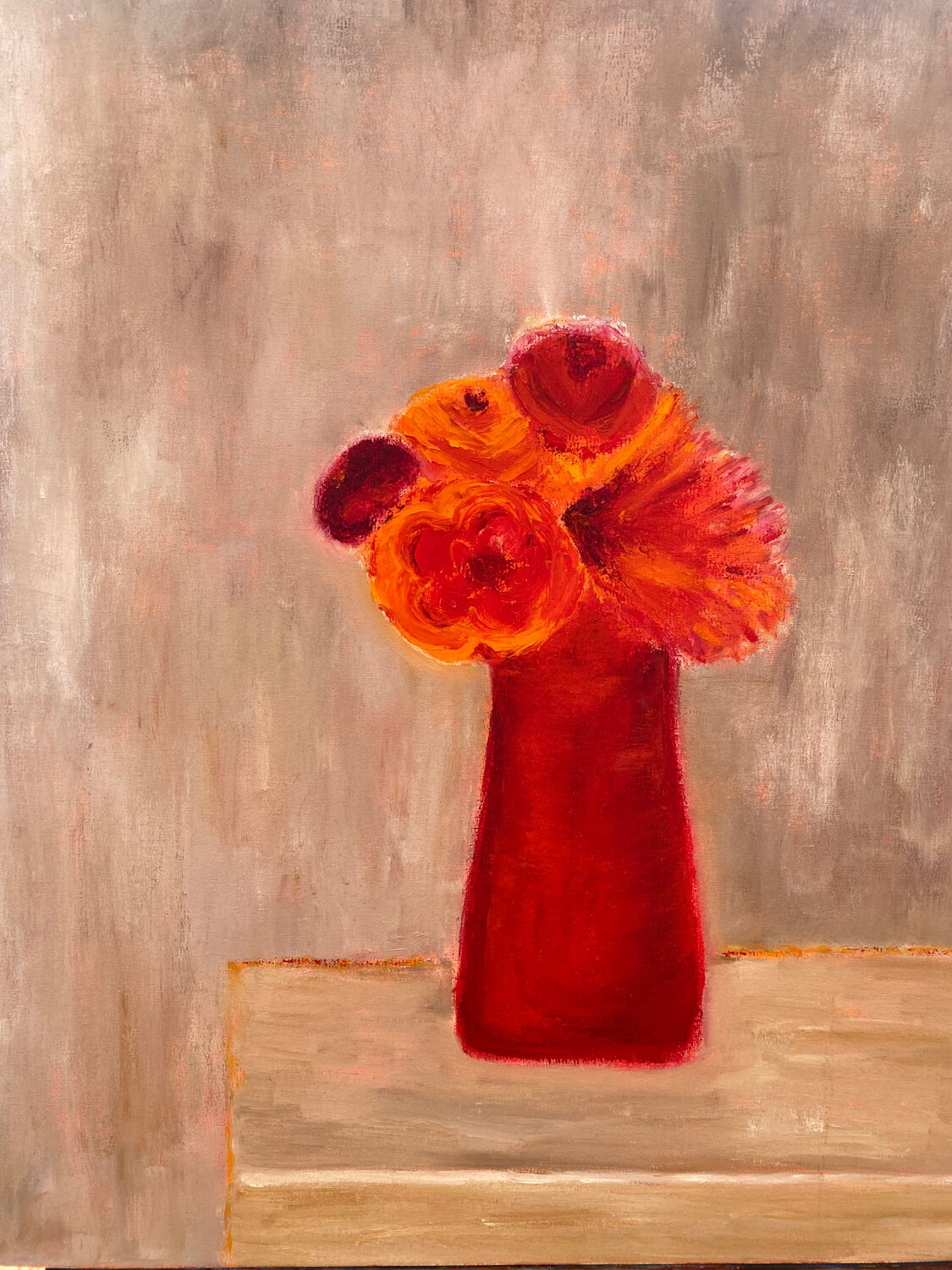 Huile sur toile bouquet orange