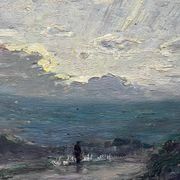 HSP painting "Shepherd with geese at dusk" attr. HL Foreau (1866-1938)