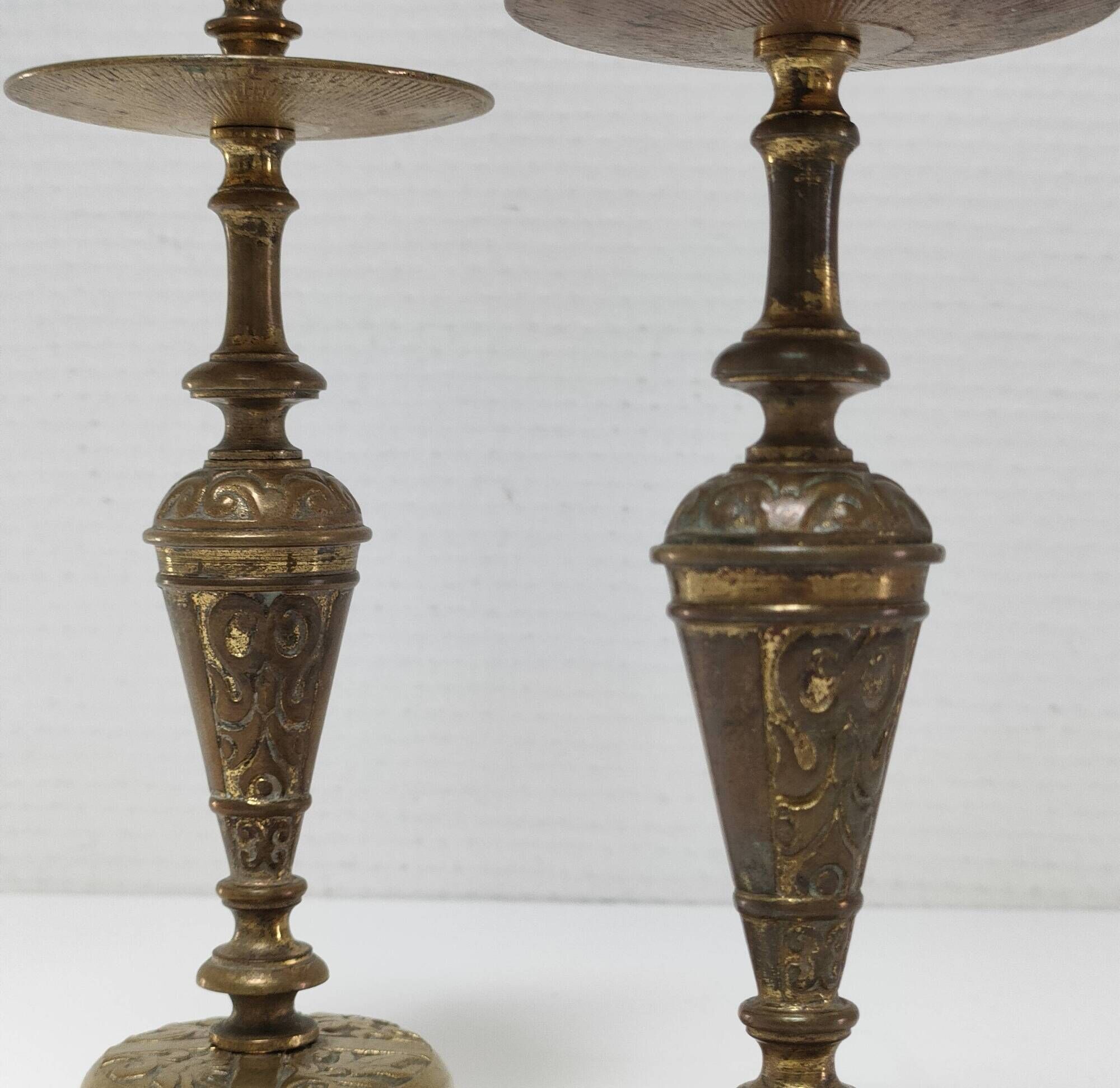 Pair of candle holders patinated bronze floral decoration early twentieth century