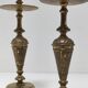 Pair of candle holders patinated bronze floral decoration early twentieth century