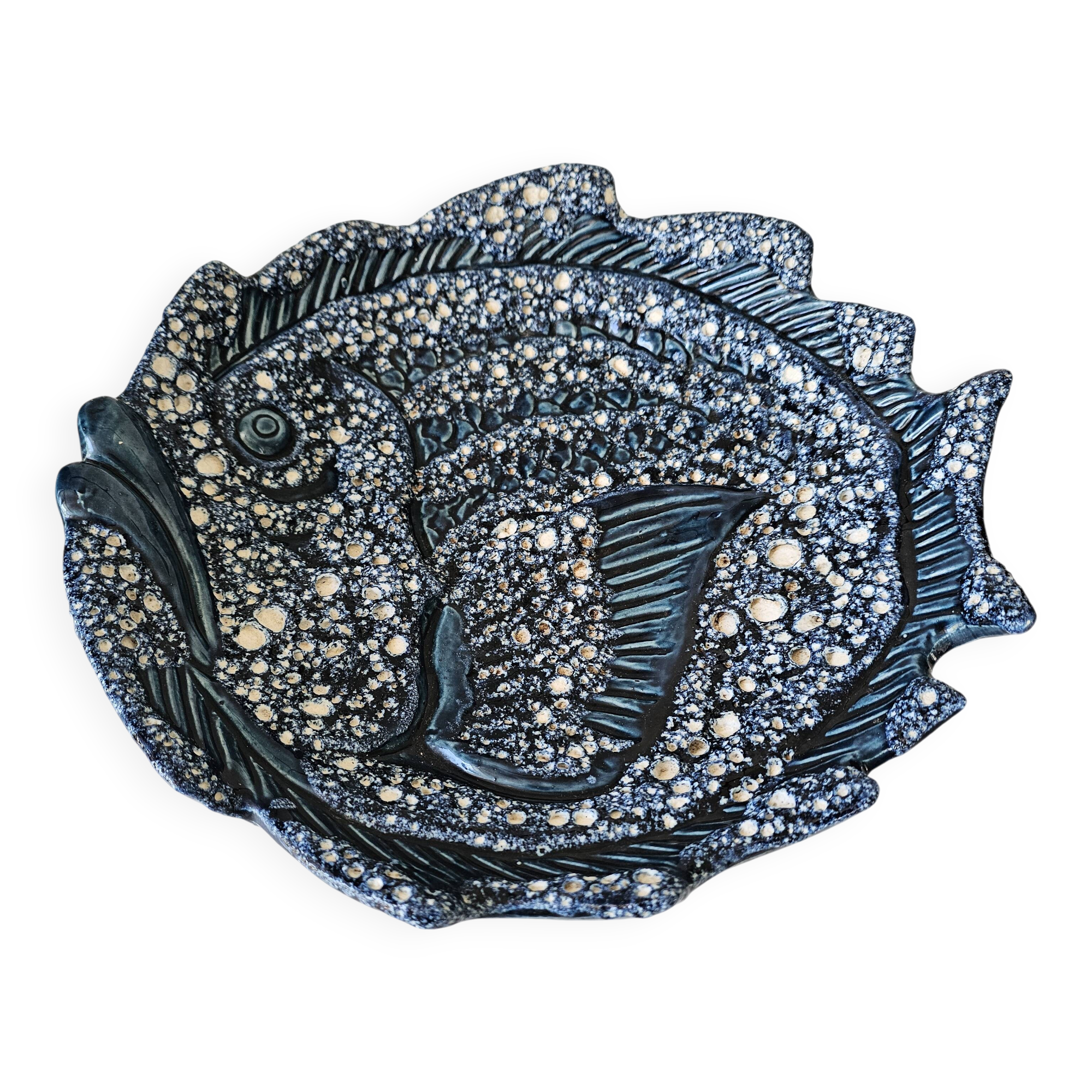 Vintage ceramic fish plate Vallauris 1950-60 (Diameter 32cm)