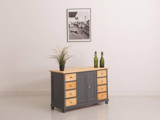 Side chest of drawers with drawers and hinged doors, fully restored