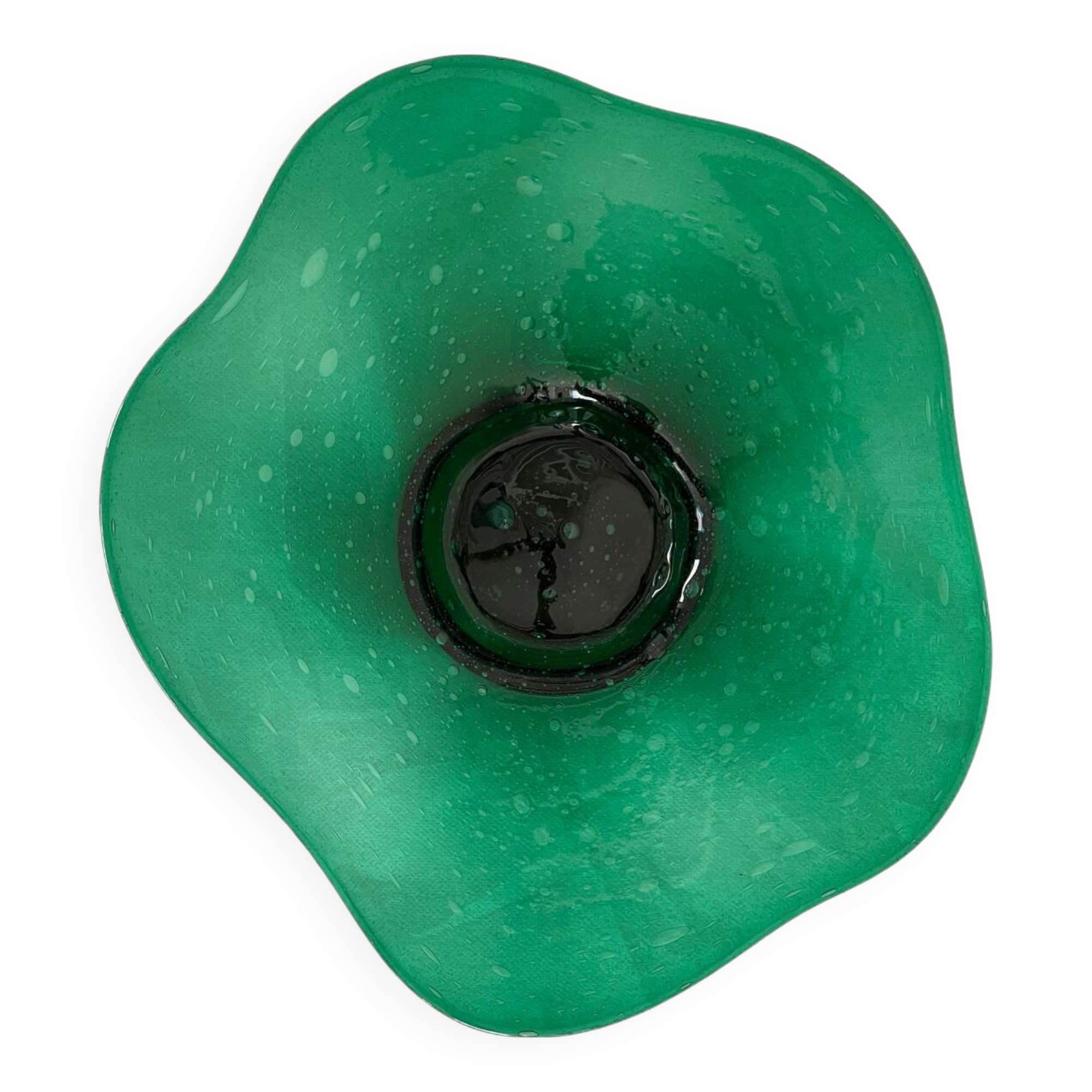 Green glass dish by Max Verboeket