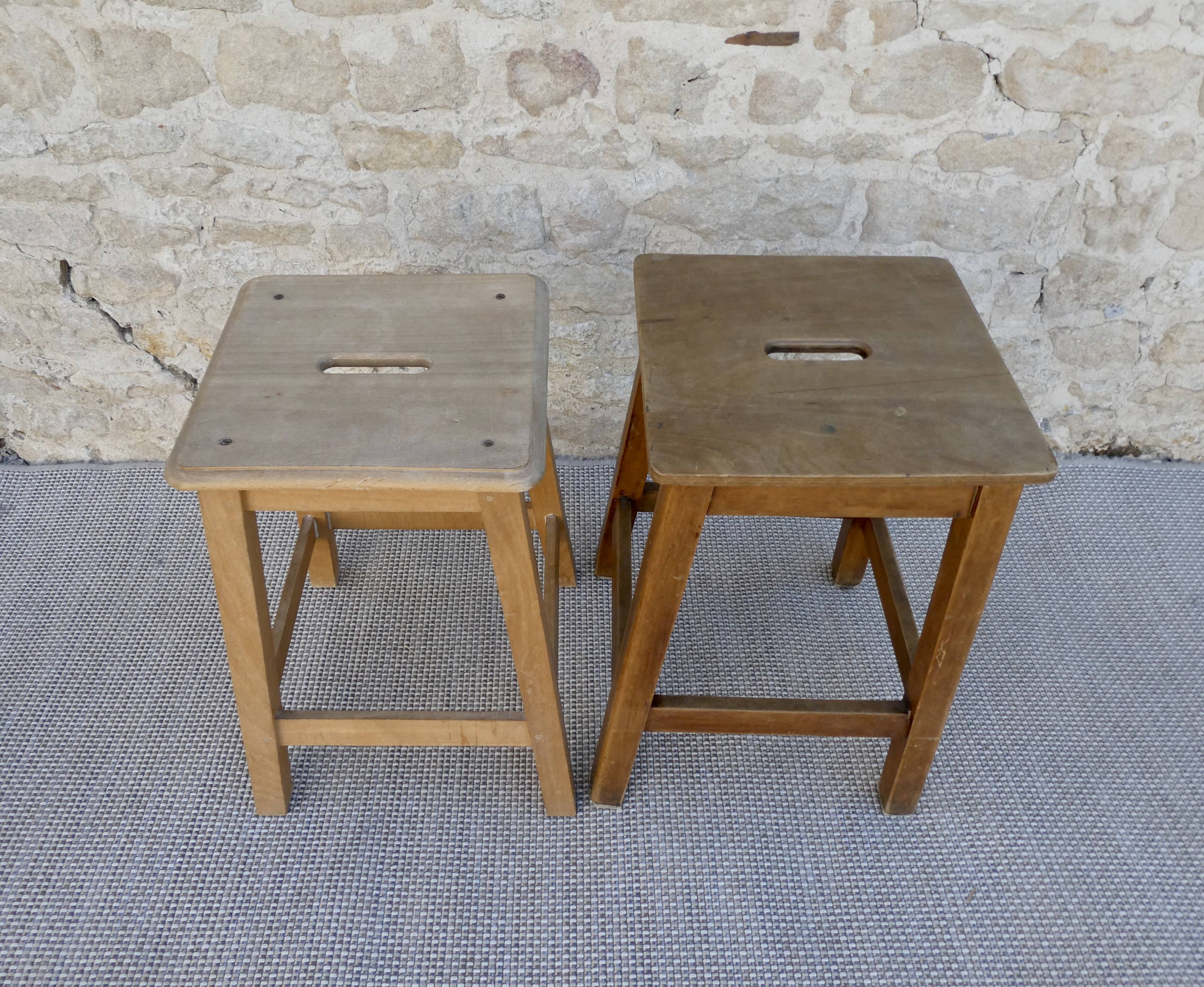 Pair of handle stools, solid wood