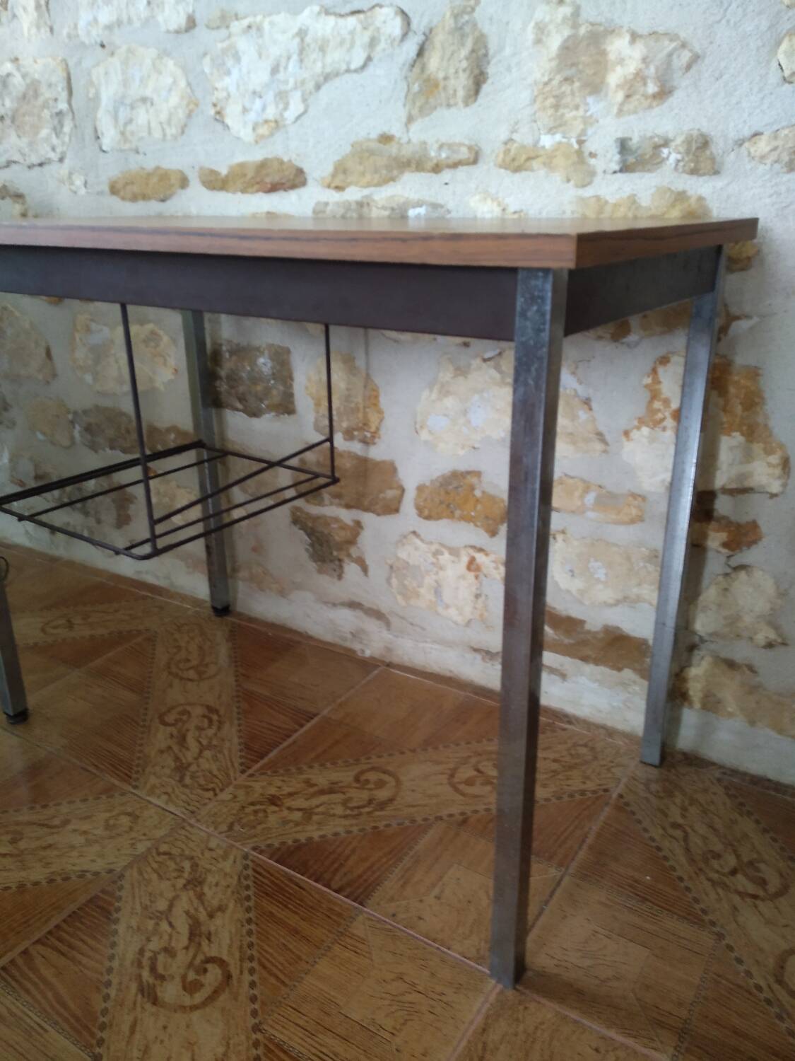 Metal and wood desk from the 1970s.