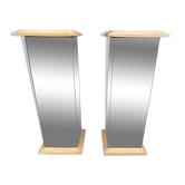 Paire de sellette miroirs et bois
