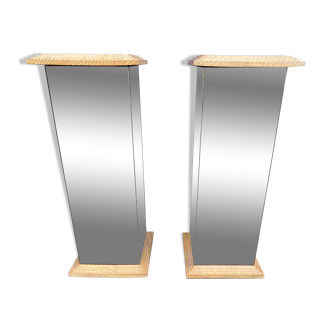 Paire de sellette miroirs et bois