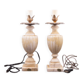 Lot de 2 lampes de table vintage néoclassiques en albâtre par Gregoretti & co.
