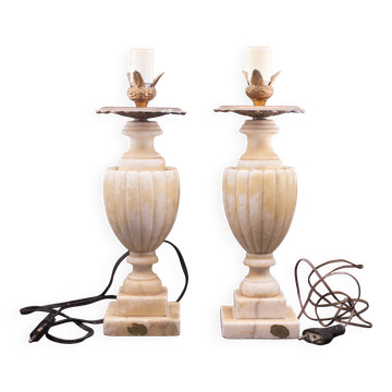 Lot de 2 lampes de table vintage néoclassiques en albâtre par Gregoretti & co.