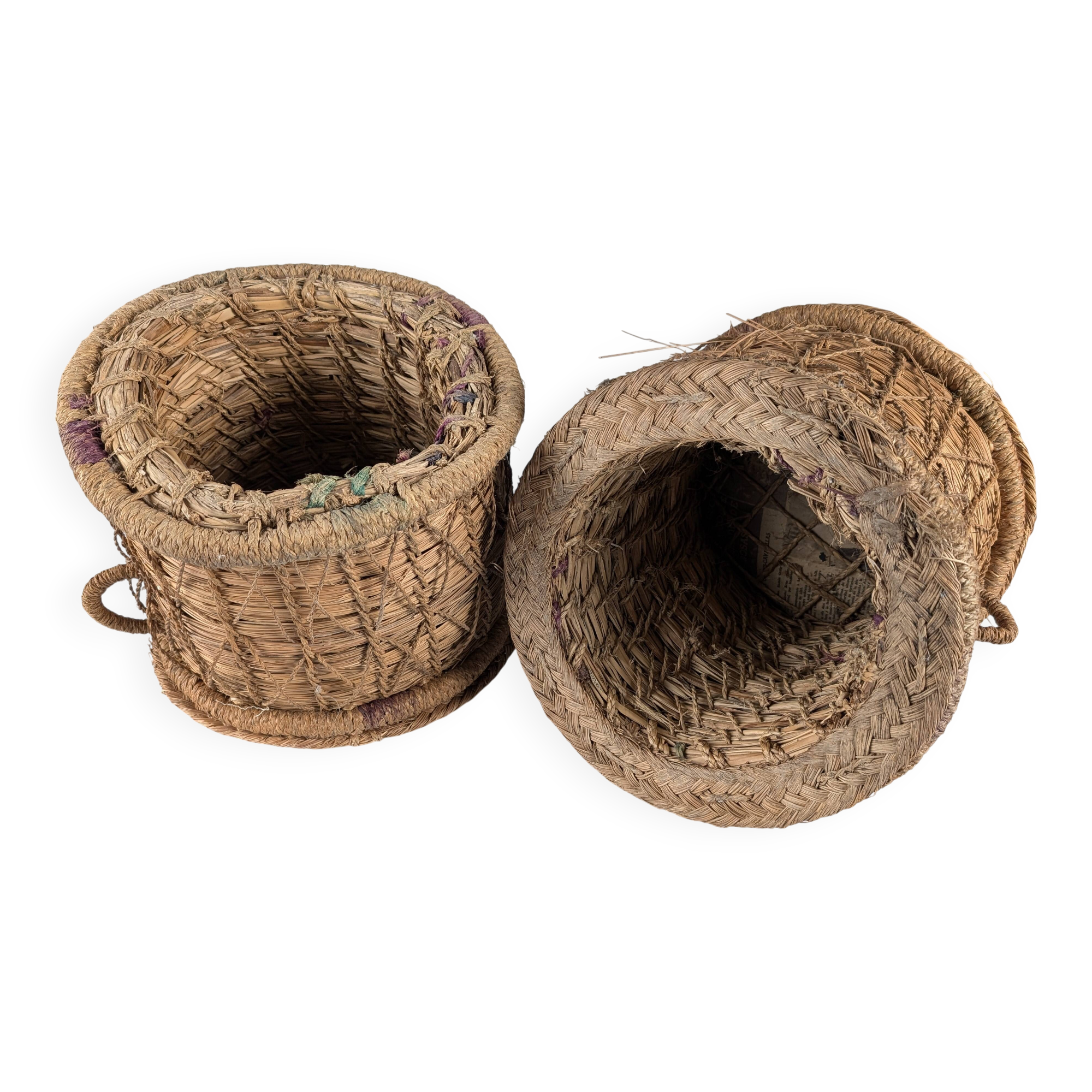Rustic Pair of Spanish Andalusian Woven Esparto Baskets 1960s