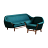 Mid-century modern sofa set in emerald green, virgin wool, 1960s