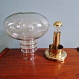 Lampe de table Space Age en laiton et verre transparent, 1960-70