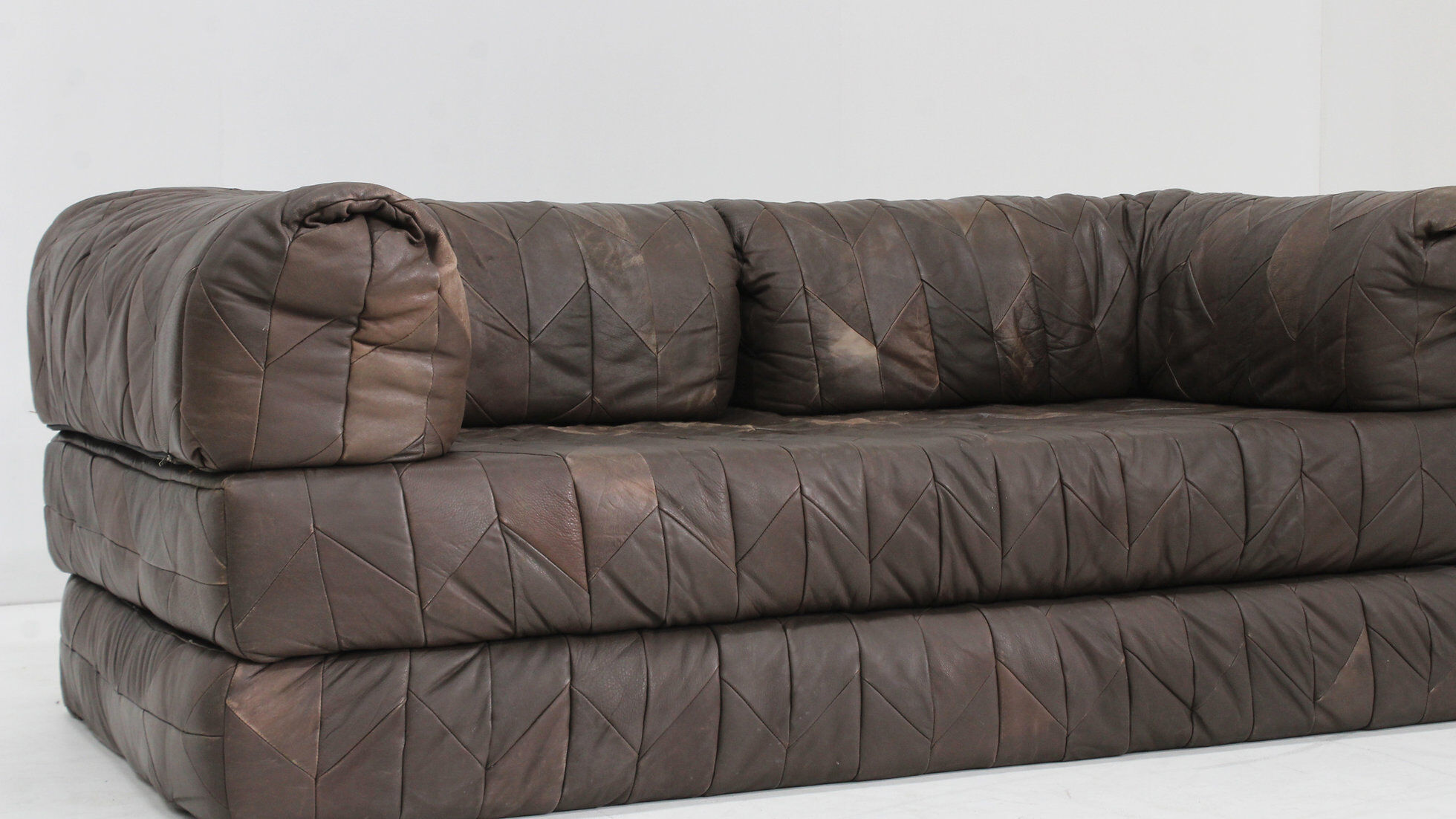 Canapé vintage en cuir patchwork des années 1970