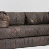 Canapé vintage en cuir patchwork des années 1970