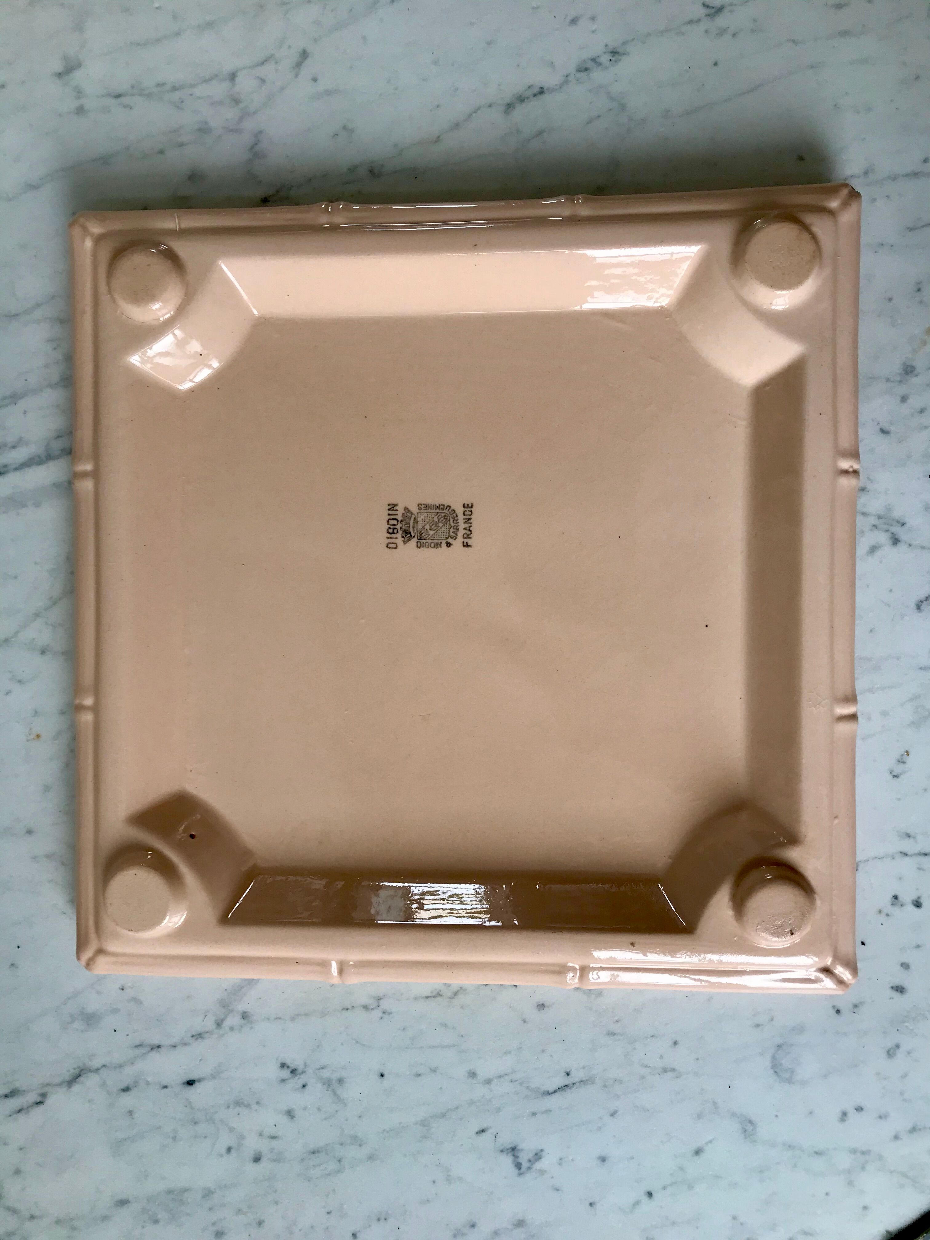 Pink earthenware trivia with bamboo effect Digoin Sarreguemines 50s