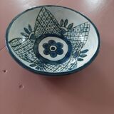 barbotine style salad bowl with blue floral pattern