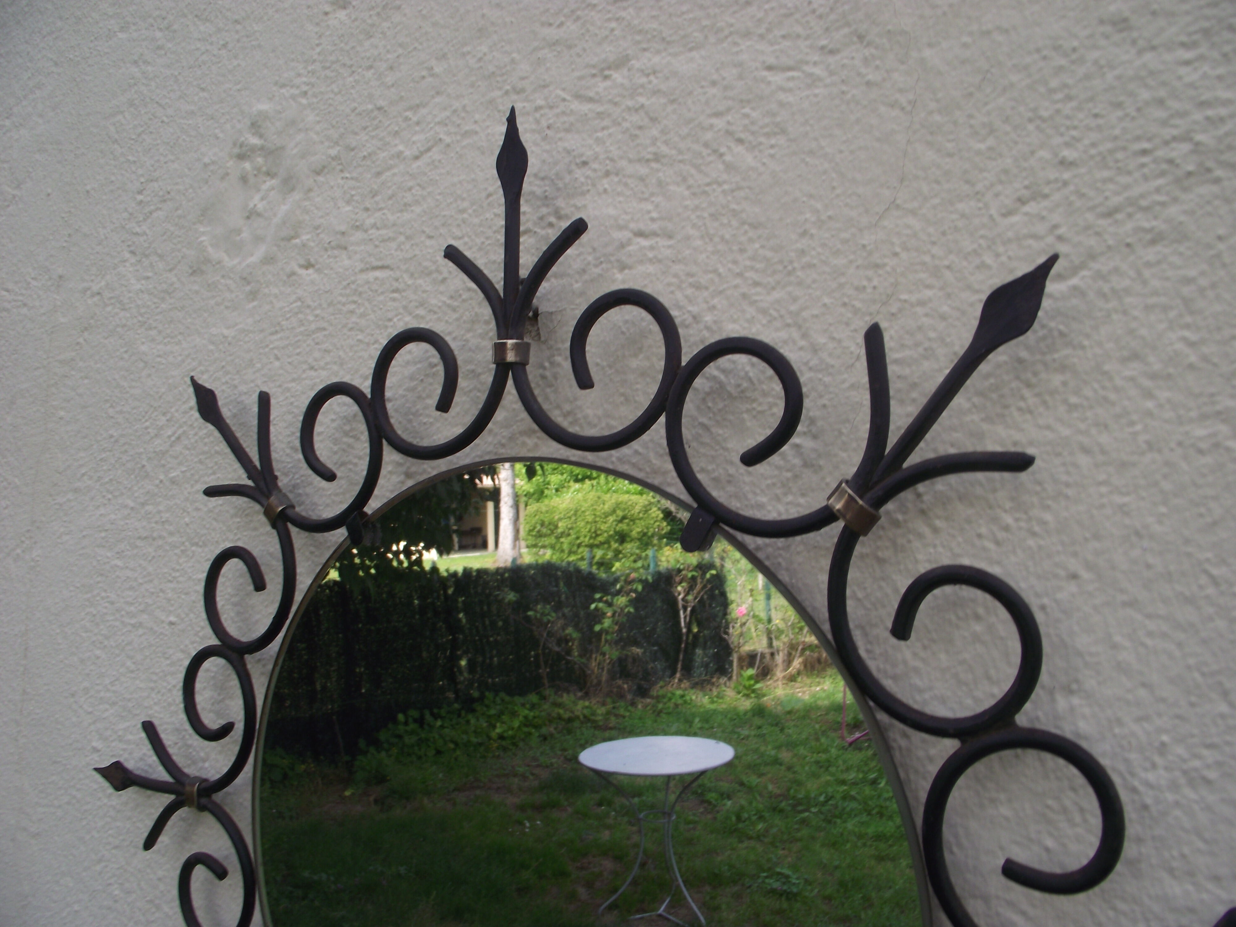 Mirror sun of the 50s in wrought iron and brass 55cm