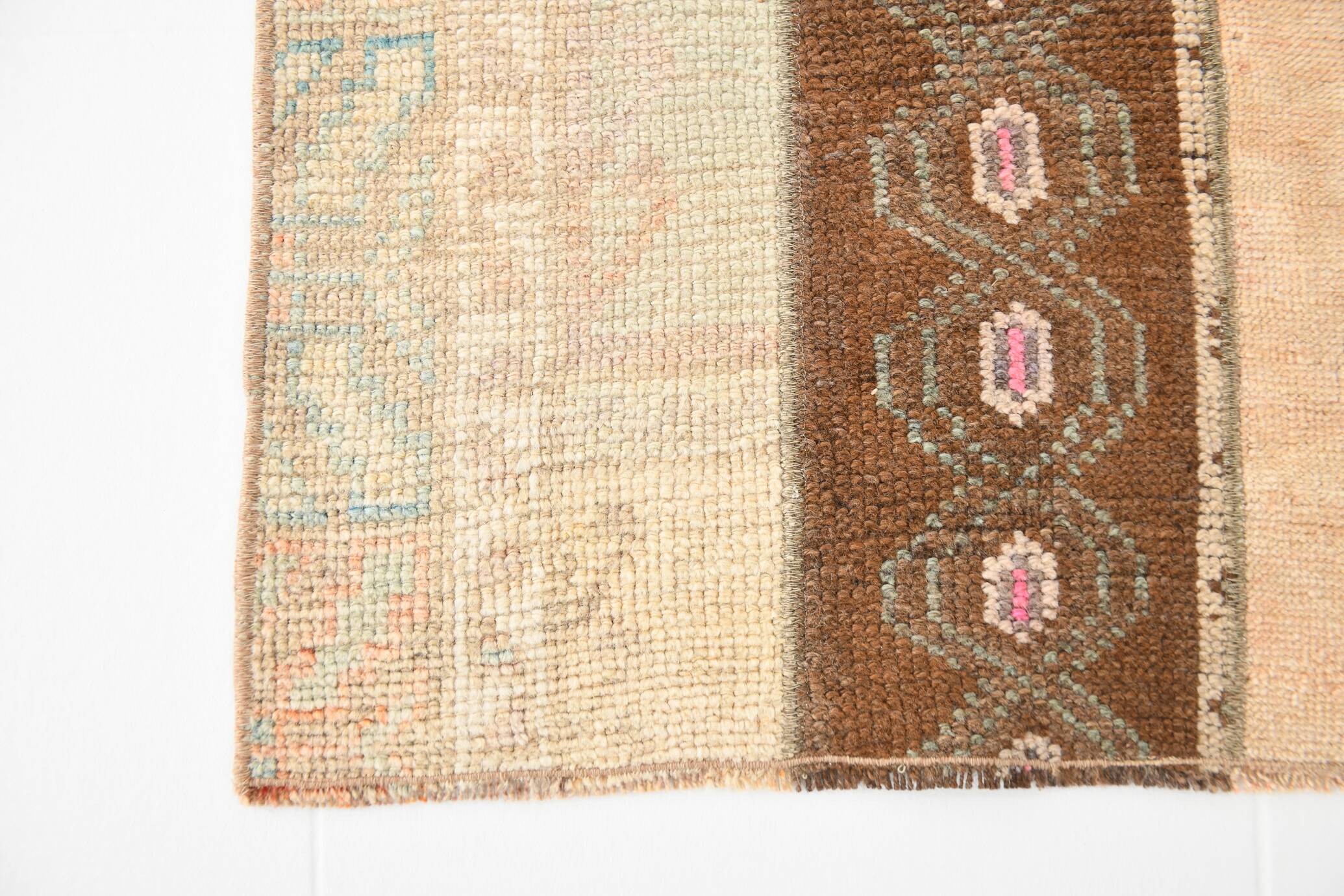 2x6 Turkish Short Brown Handmade Vintage Runner Rug, 64x174Cm