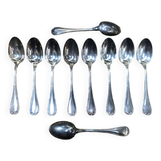Set of 10 silver-plated dessert spoons from Christofle, Rubans model