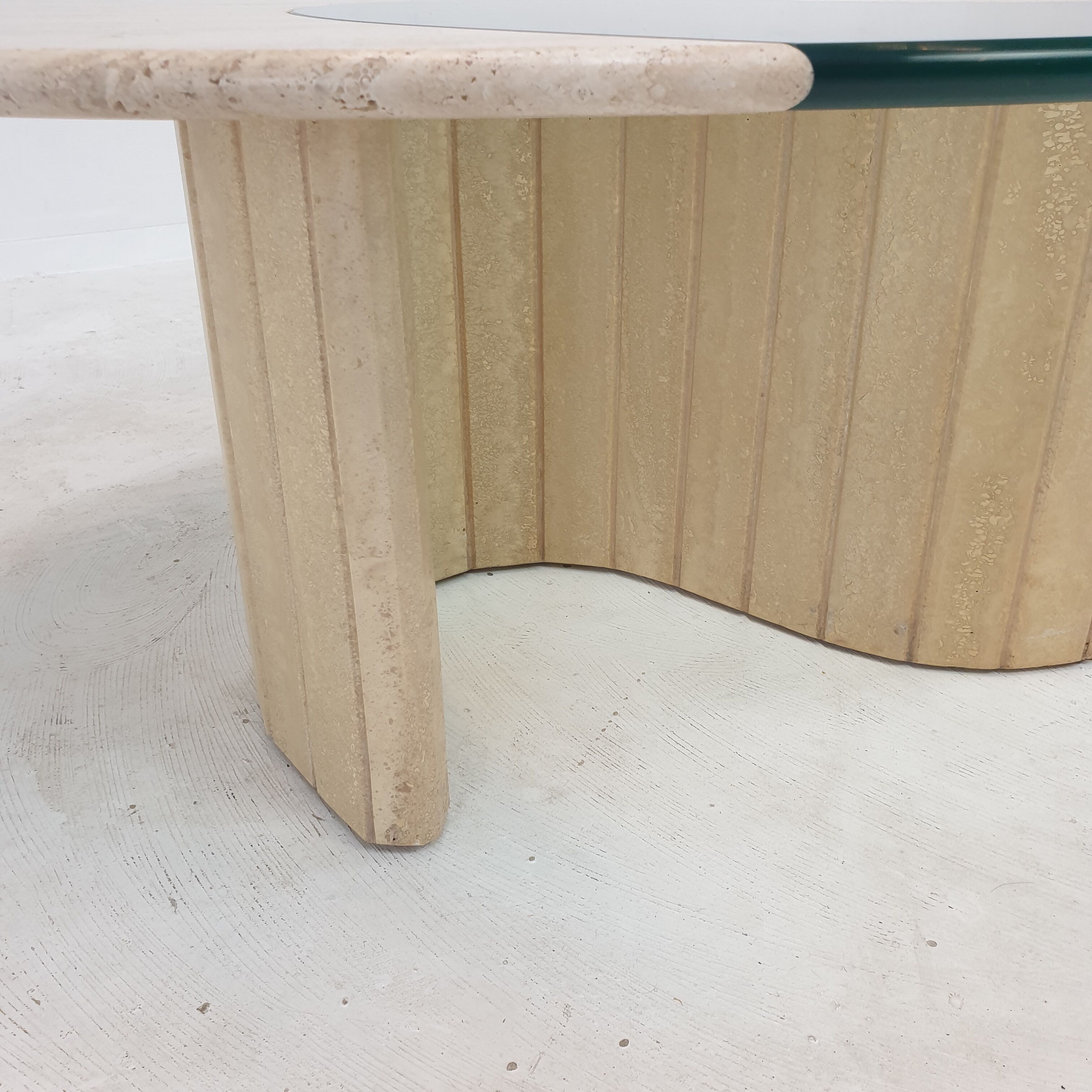 Italian travertine and glass coffee table, 1980's
