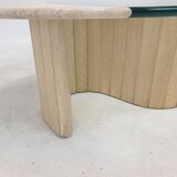 Italian travertine and glass coffee table, 1980's