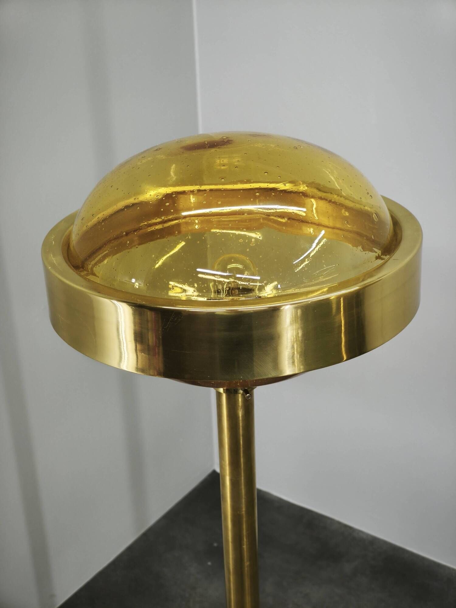 Pair of Brass and Amber Glass Floor Lamps from Kamenický Šenov, 1970s