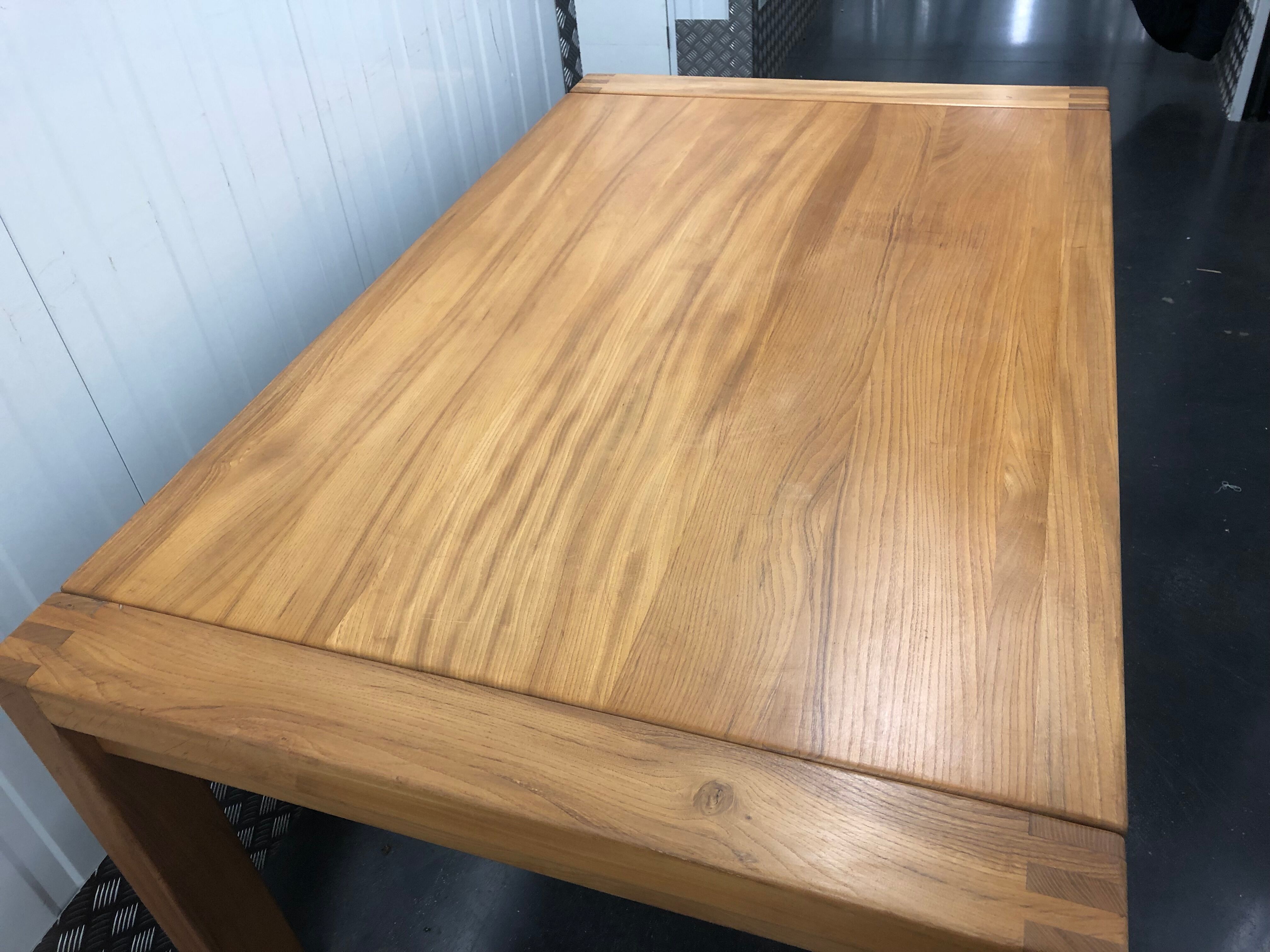 Massive elm table 2 extensions Maison Regain circa 1970