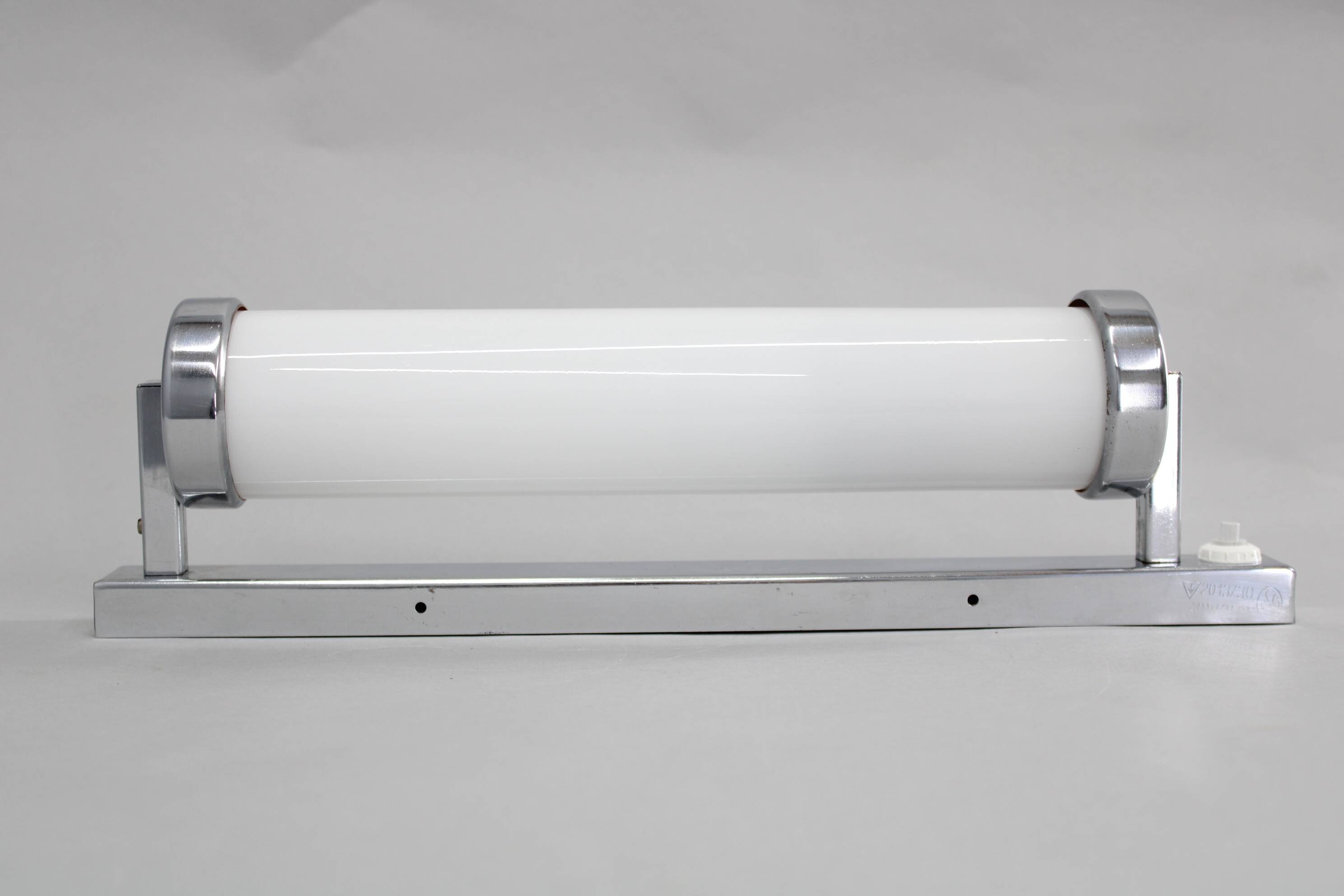 1930s Bauhaus tubular wall light, chrome & glass, Czechoslovakia