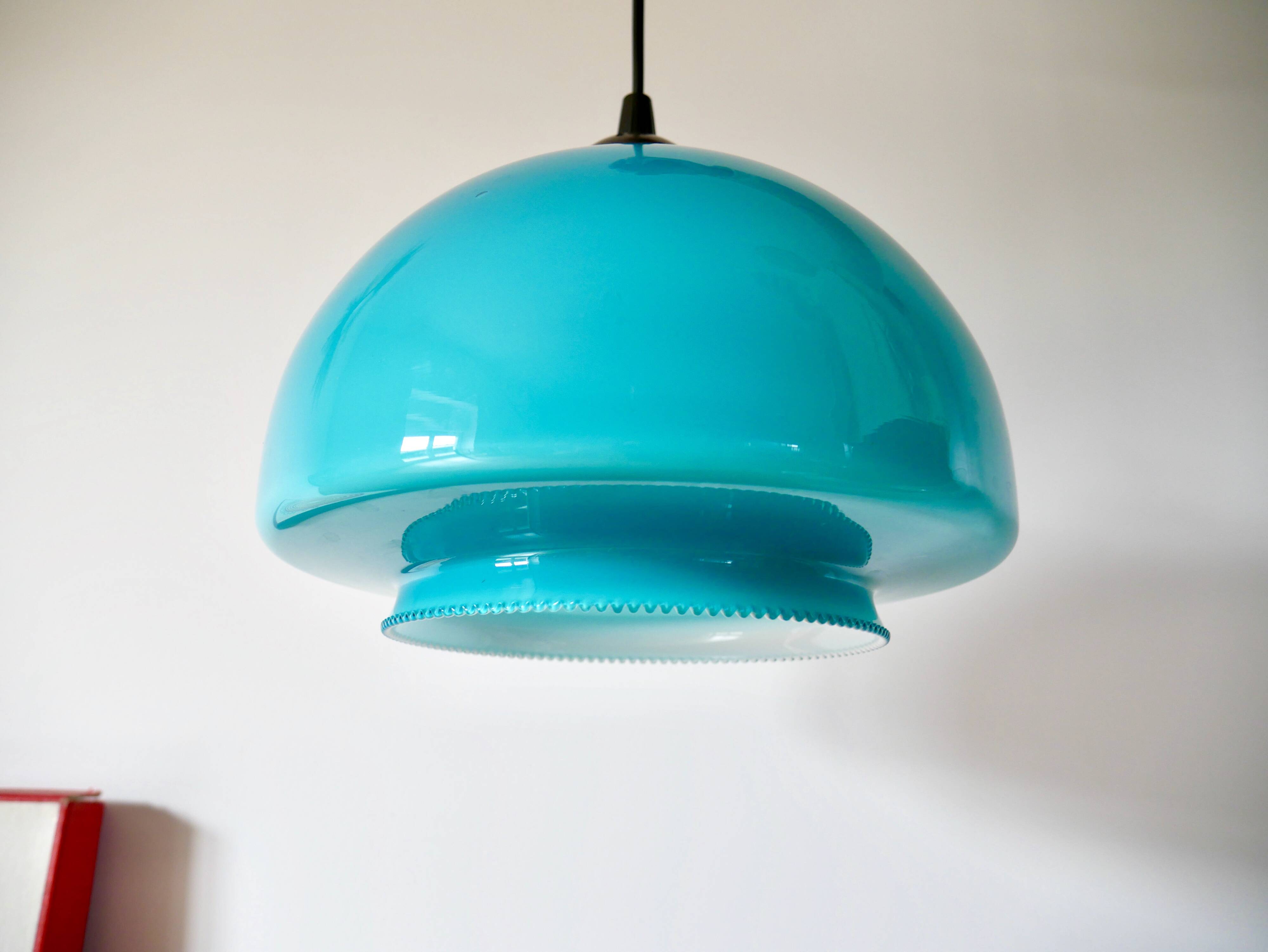 Suspension in blue opaline mushroom design 60s-70s