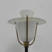 Standing vintage lamp with glass shade and perforated steel shade
