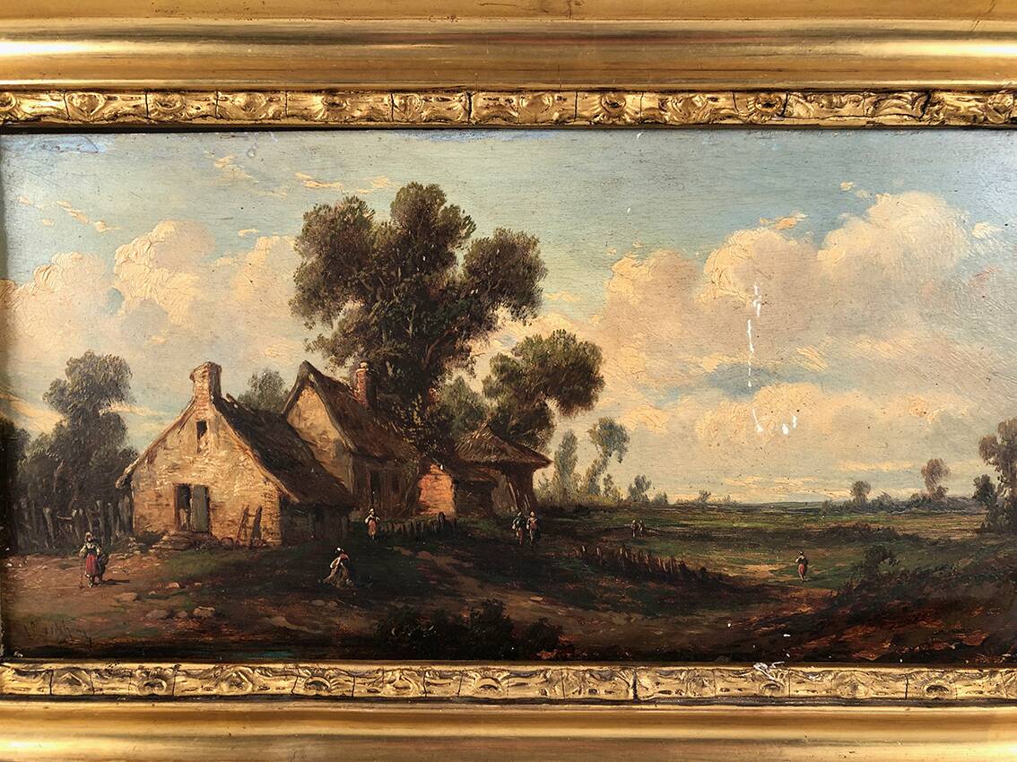Godchaux. Oil on panel, animated landscape. 19th century