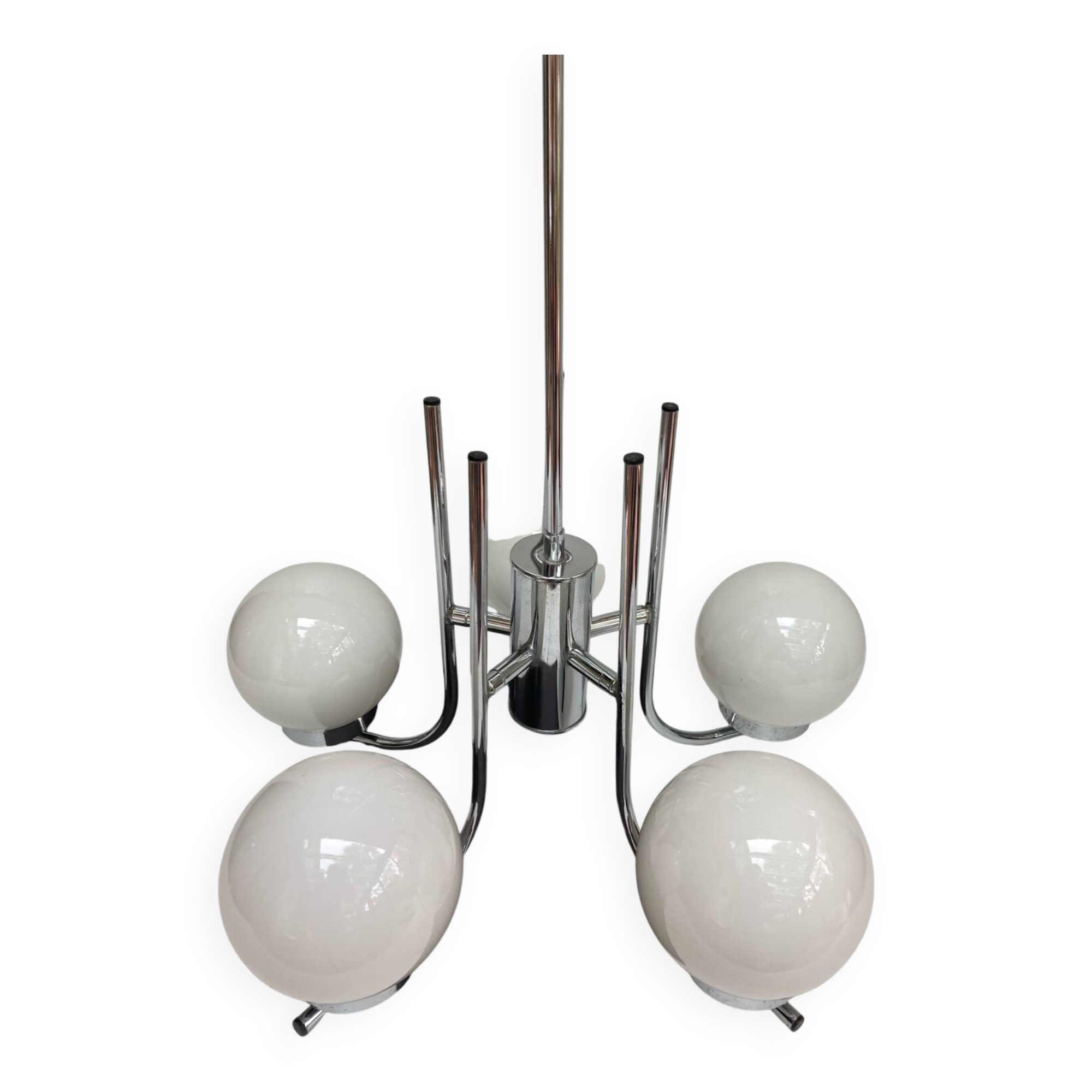 Suspension chromée globe en verre vintage 70’S