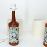 Paire de lampes de table scandinaves en teck et mosaïque, Danemark 1960