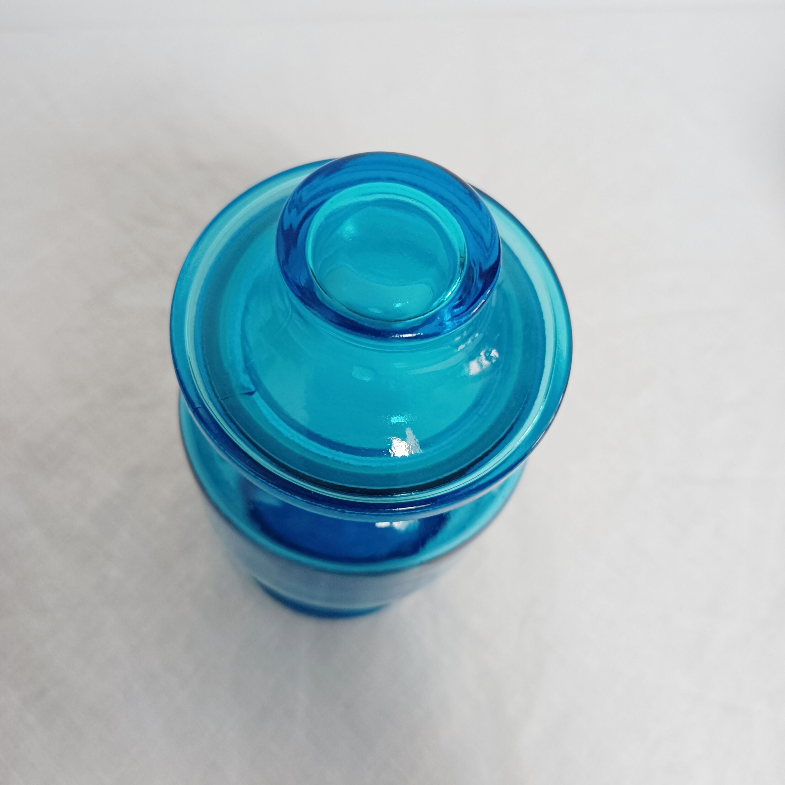 Set of 3 blue glass apothecary jars