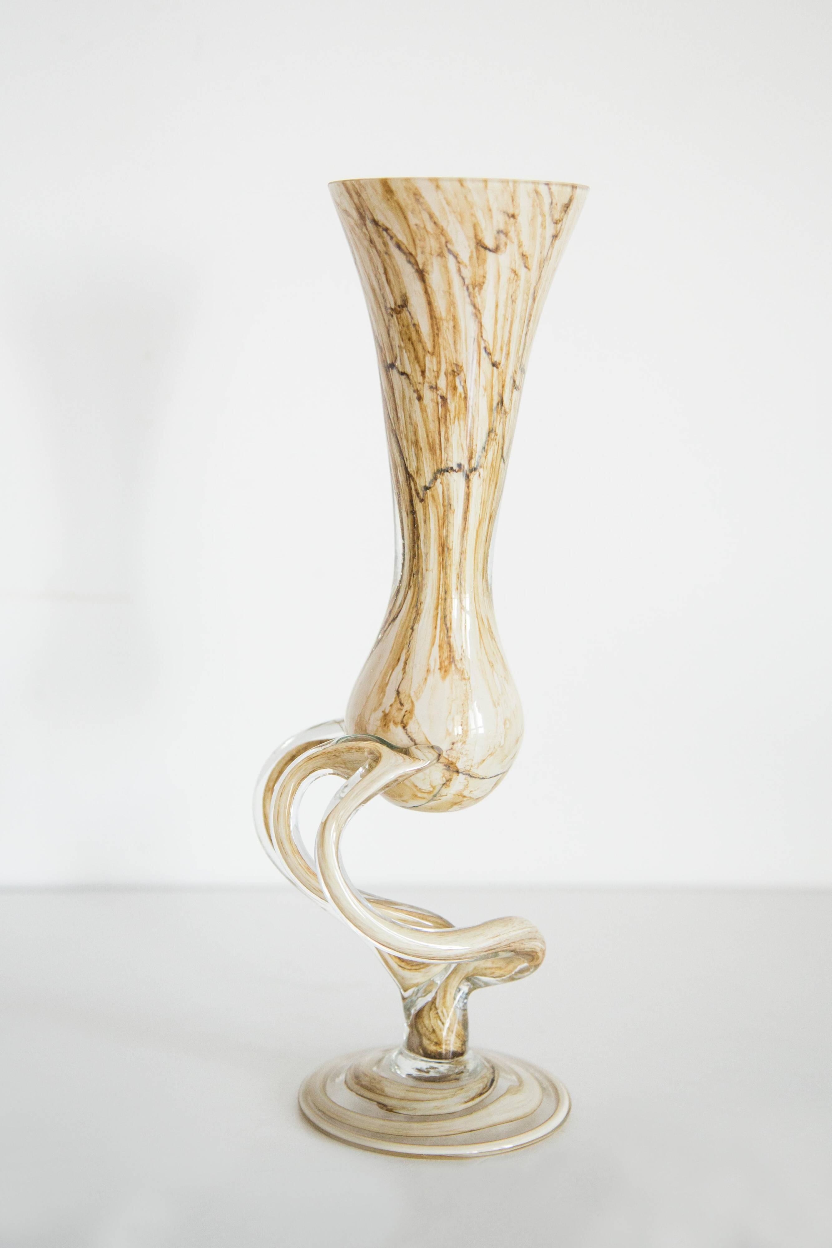 Vintage mid-century artistic vase, beige sand, Murano glass, Europe, 1970.