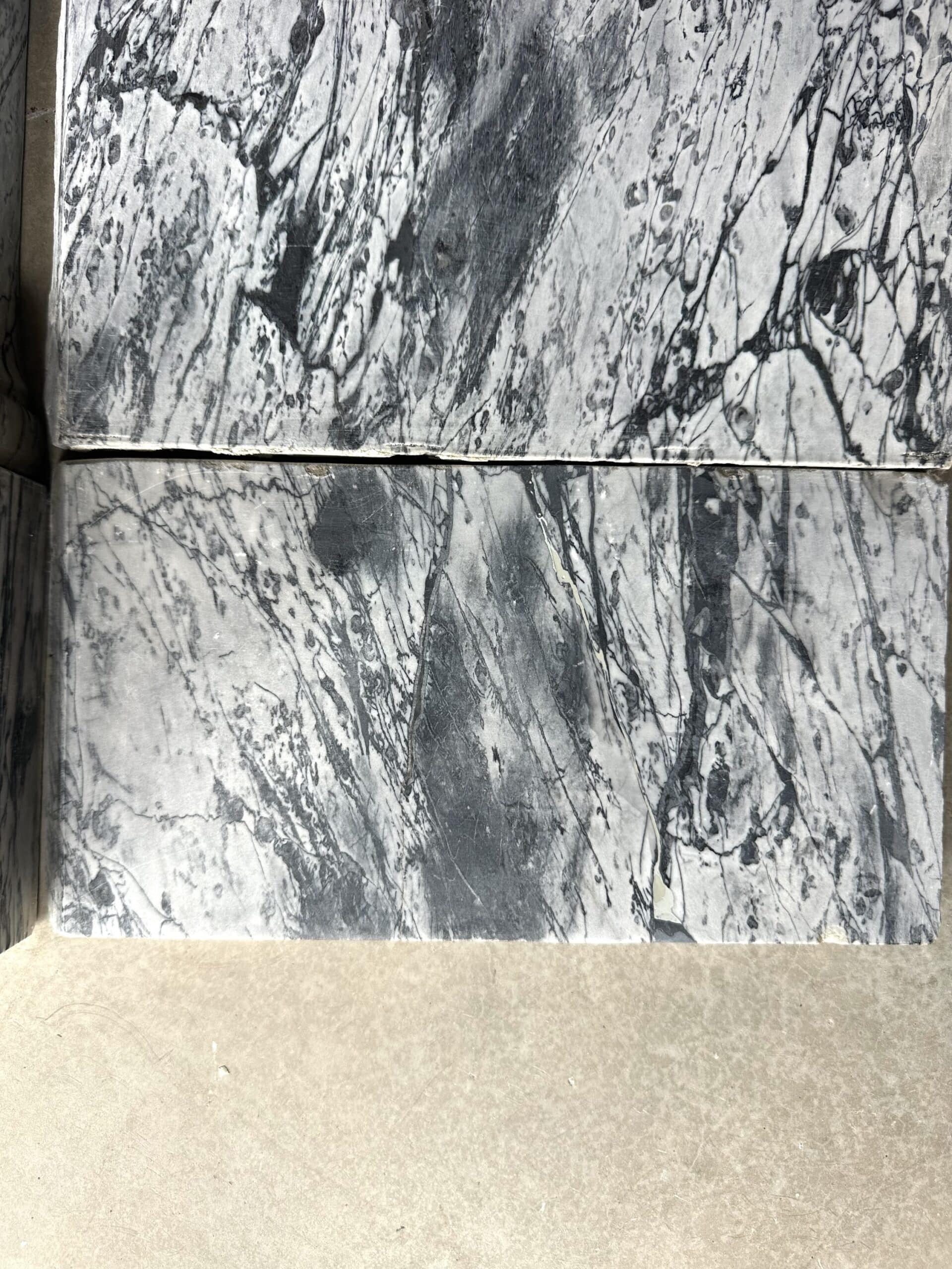 Pompadour fireplace in Louis XV style from around 1880 in blue floral marble.