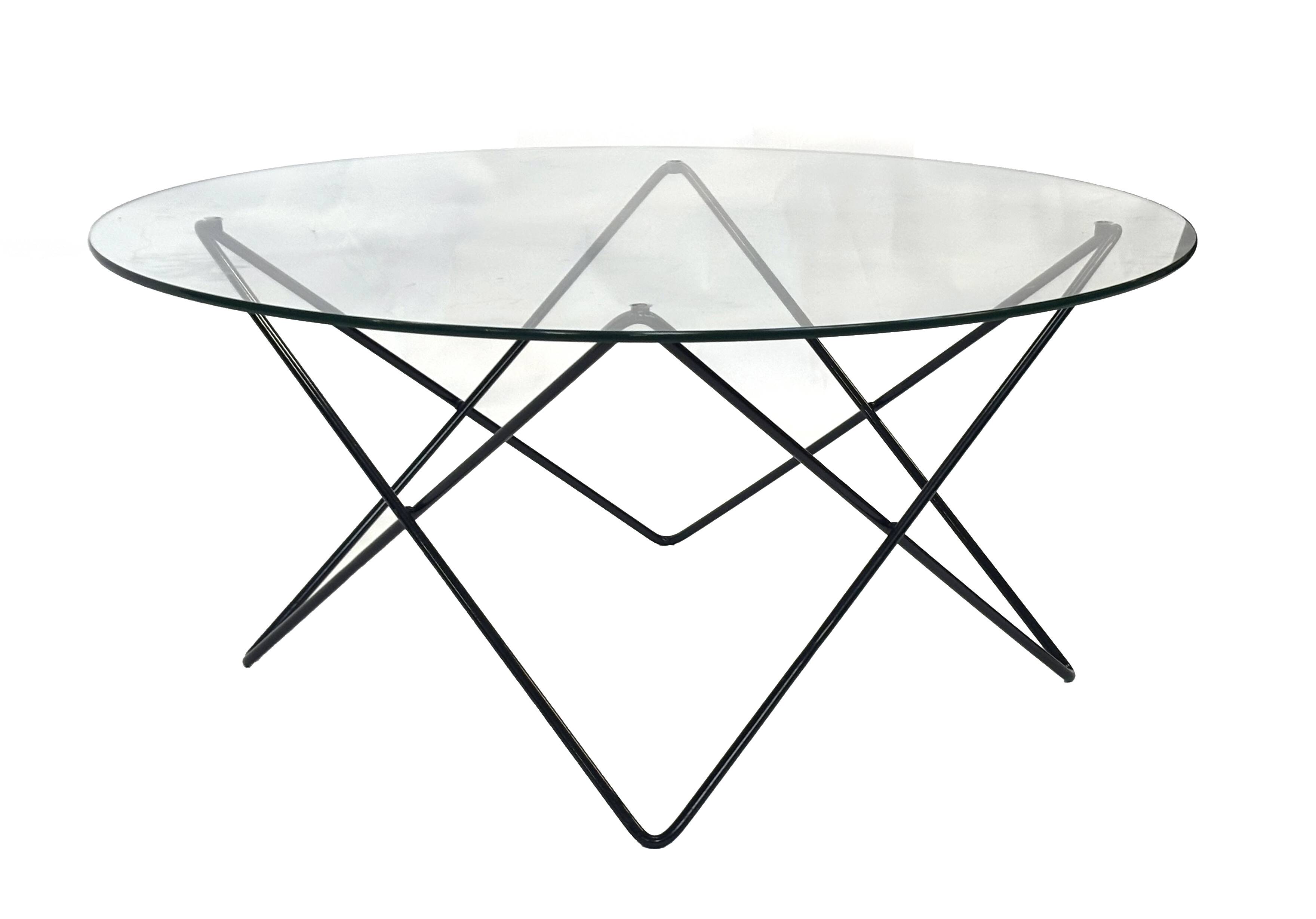 Vintage coffee table in 70s steel wire glass design