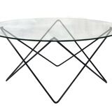 Vintage coffee table in 70s steel wire glass design