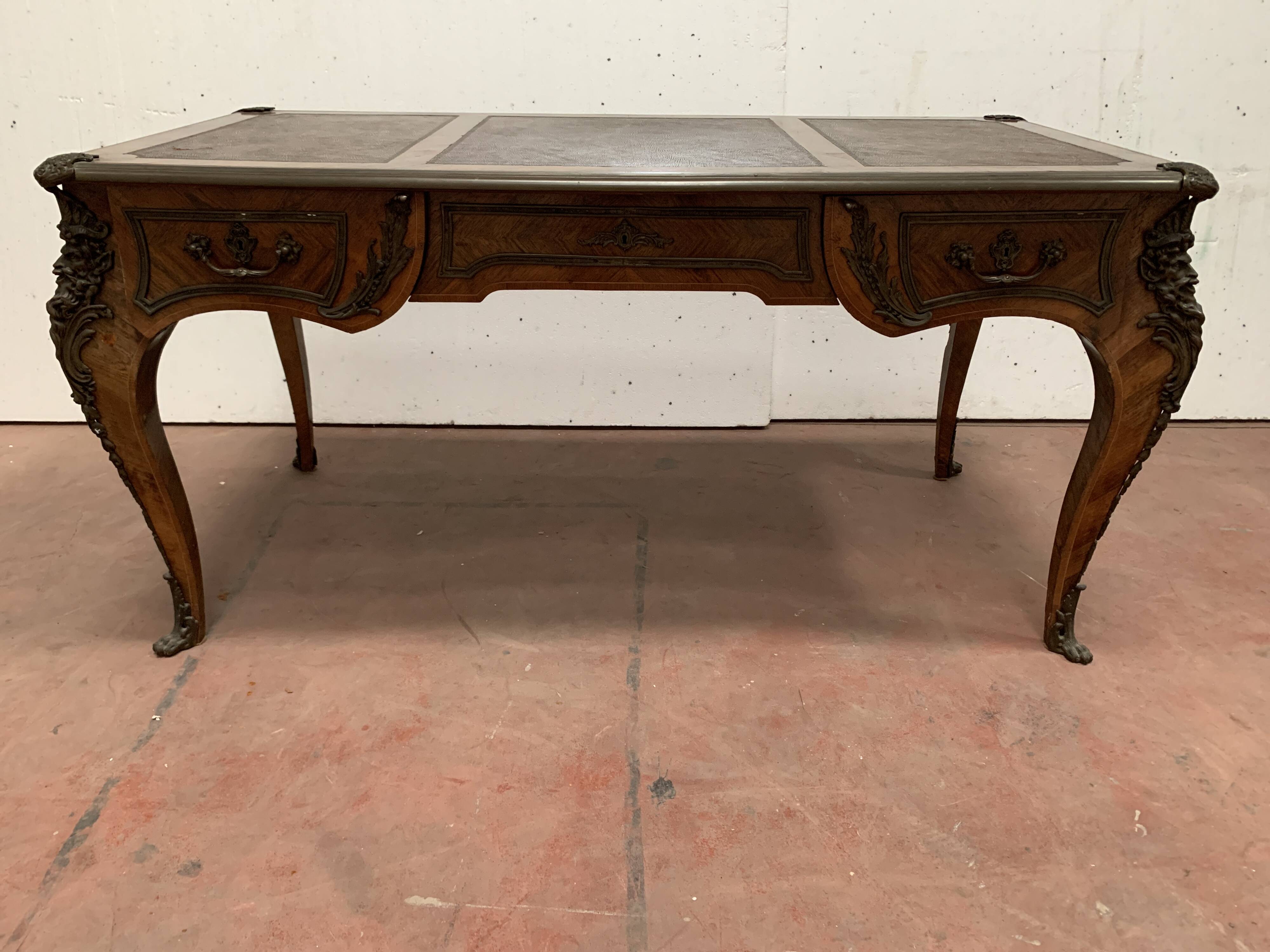 Louis XV style desk set in mahogany and burr walnut