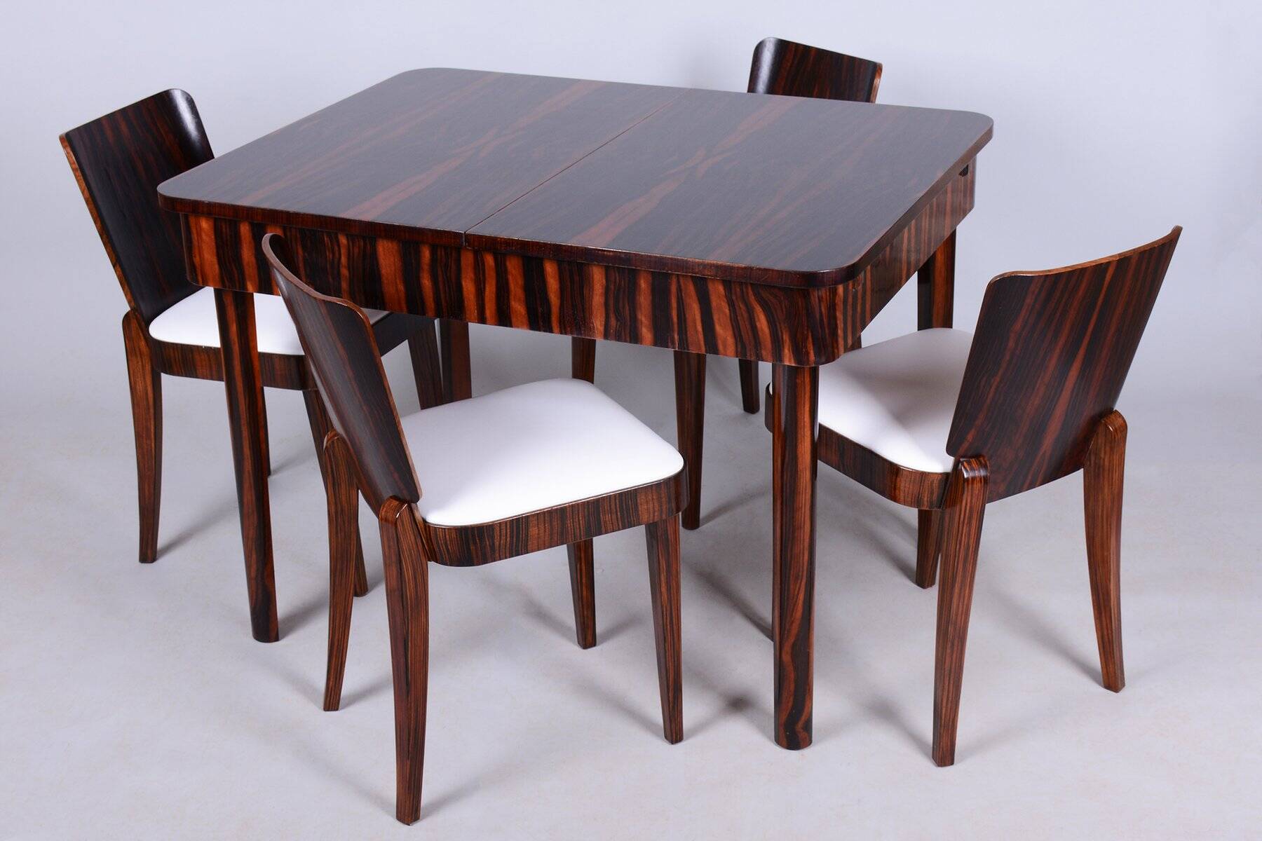 Art Deco Dining Set in Macassar and Leather by Oldřich Liška, Czech, 1920s, Set of 5