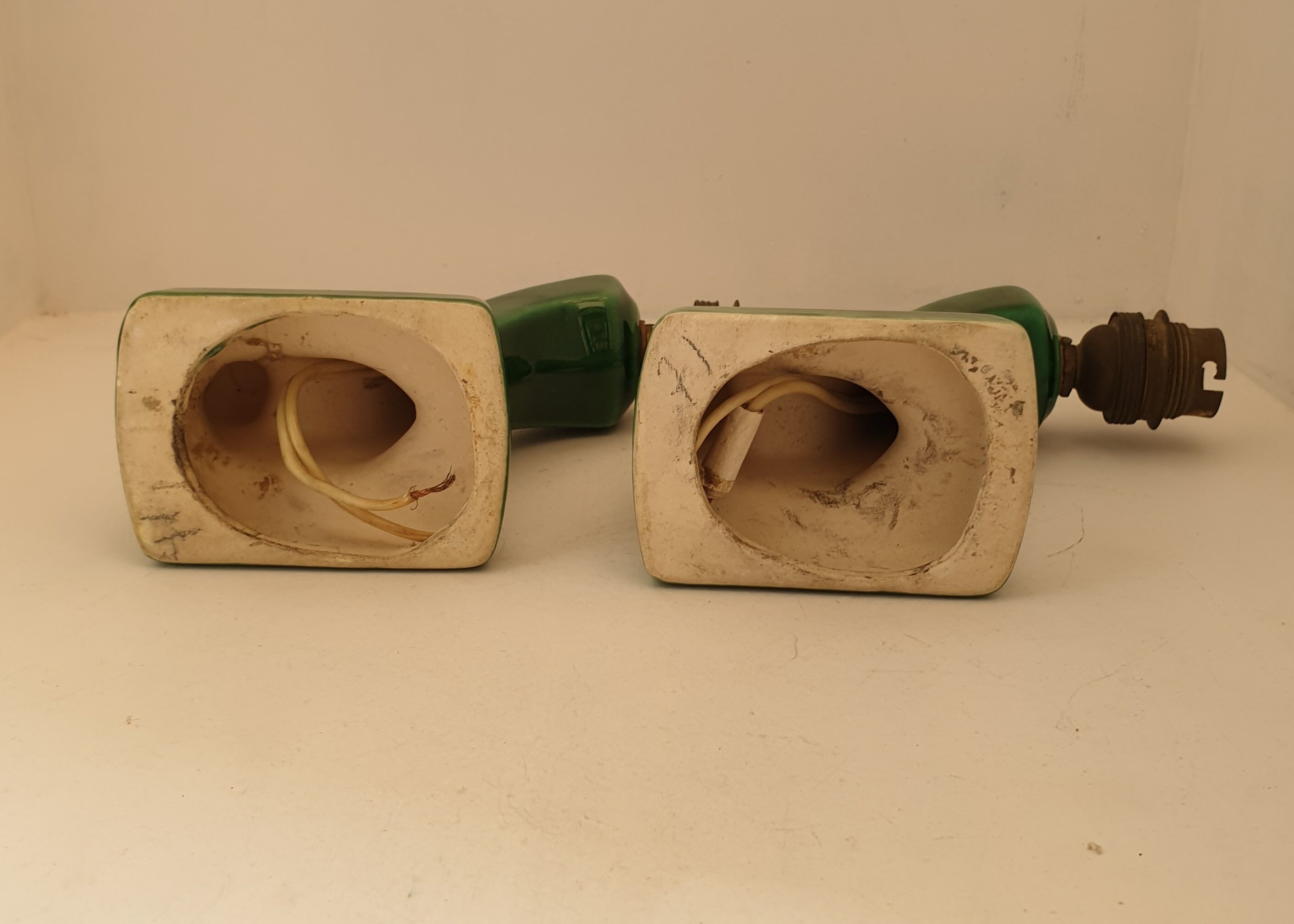 Pair of art deco sconces in emerald green ceramic