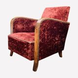 Pair of Art Deco club armchairs in burgundy red velvet, 1930s