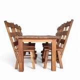 Elm wood brutalist wabi sabi dining set with 6 chairs & Table, 1960s